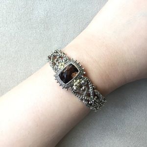 Final Price Barbara Bixby 5.50 Carat Smoky Quartz Cuff Bracelet Sterling 18K